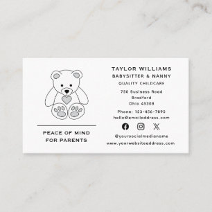 Childcare Babysitter Nanny Teddy Bear Social Media Business Card