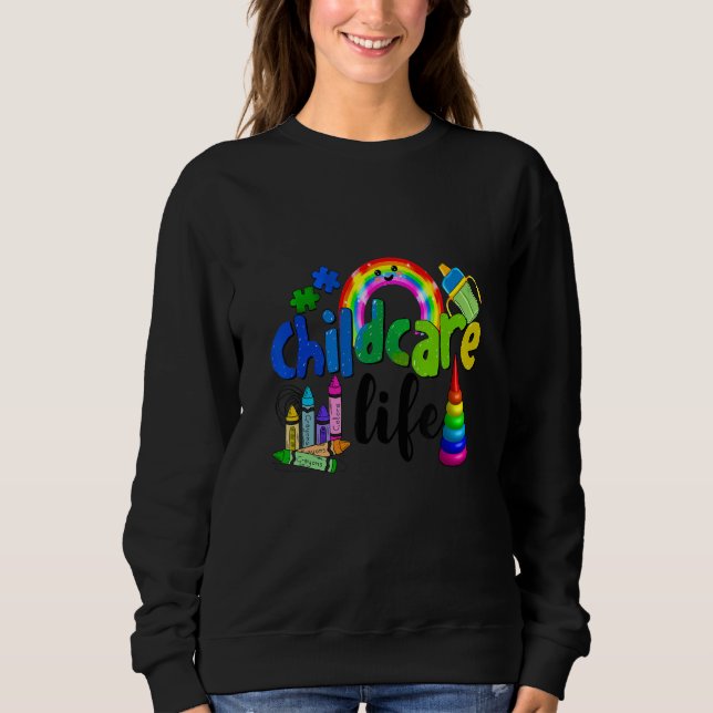 Childcare life daycare puzzle piece crayons and ra sweatshirt (Front)