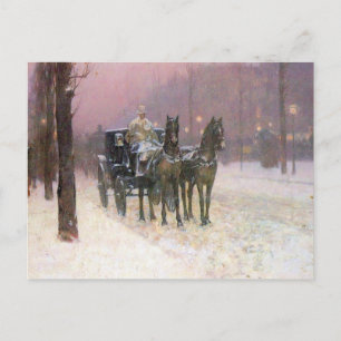 Childe Hassam Street scene with two cabs Postcard