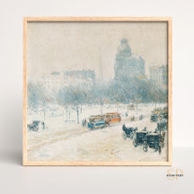 Childe Hassam Winter in Union Square Painting Art 