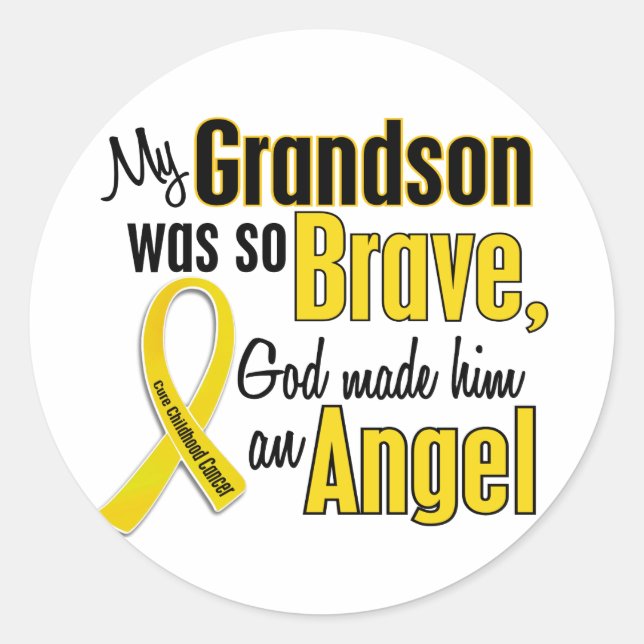 Childhood Cancer ANGEL 1 Grandson Classic Round Sticker (Front)