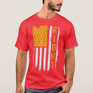 Childhood Cancer Awareness American Flag Gold Ribb T-Shirt