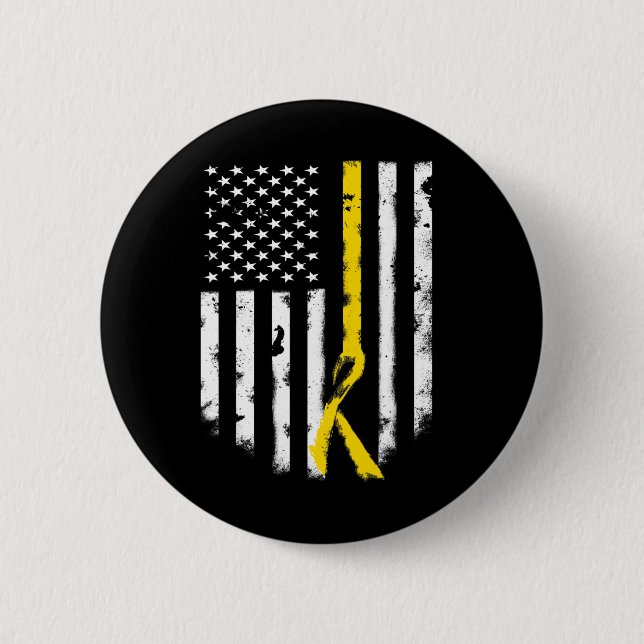 Childhood Cancer Awareness  American Flag Ribbon T 6 Cm Round Badge (Front)
