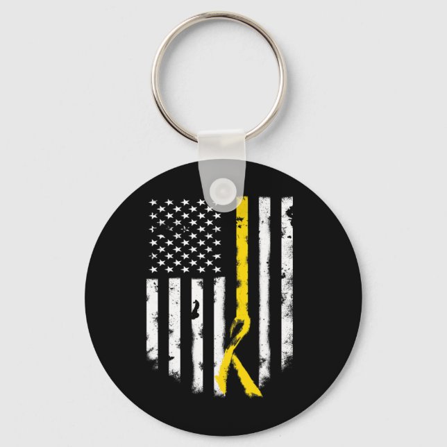 Childhood Cancer Awareness  American Flag Ribbon T Key Ring (Front)