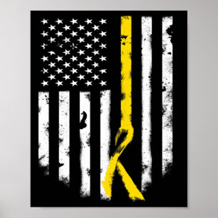 Childhood Cancer Awareness American Flag Ribbon T Poster
