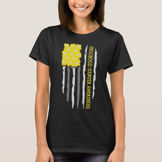 Childhood Cancer Awareness American US Flag  T-Shirt (Front)
