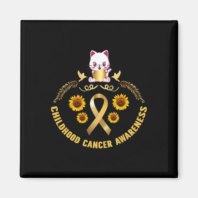 childhood cancer awareness beautiful cat gold canc magnet (Front)