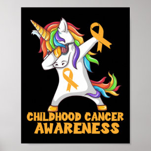 Childhood Cancer Awareness Dabbing Unicorn Warrior Poster