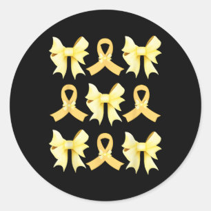 Childhood Cancer Awareness Girls Coquette Bow Gold Classic Round Sticker