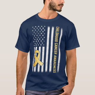 Childhood cancer awareness gold ribbon US flag T-Shirt