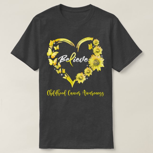 Childhood Cancer Awareness Heart Butterfly Sunflow T-Shirt (Design Front)