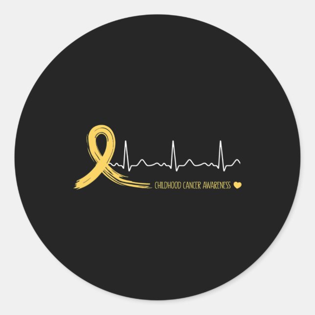 Childhood Cancer Awareness Heartbeat Gold Ribbon  Classic Round Sticker (Front)