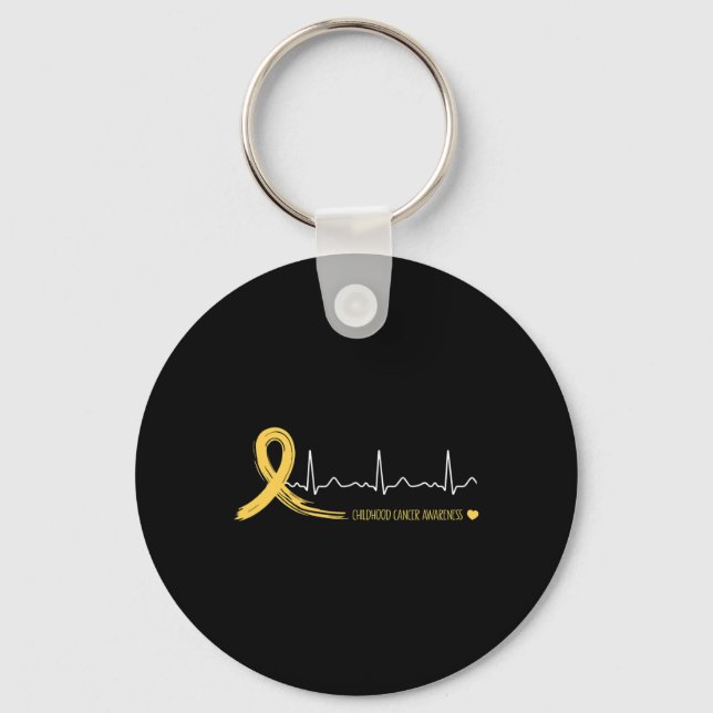 Childhood Cancer Awareness Heartbeat Gold Ribbon  Key Ring (Front)