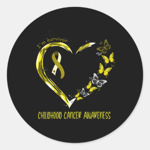 Childhood Cancer Awareness I'm Survivor Heart Ribb Classic Round Sticker