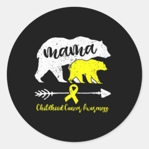 Childhood Cancer Awareness Mama Bear Support Famil Classic Round Sticker