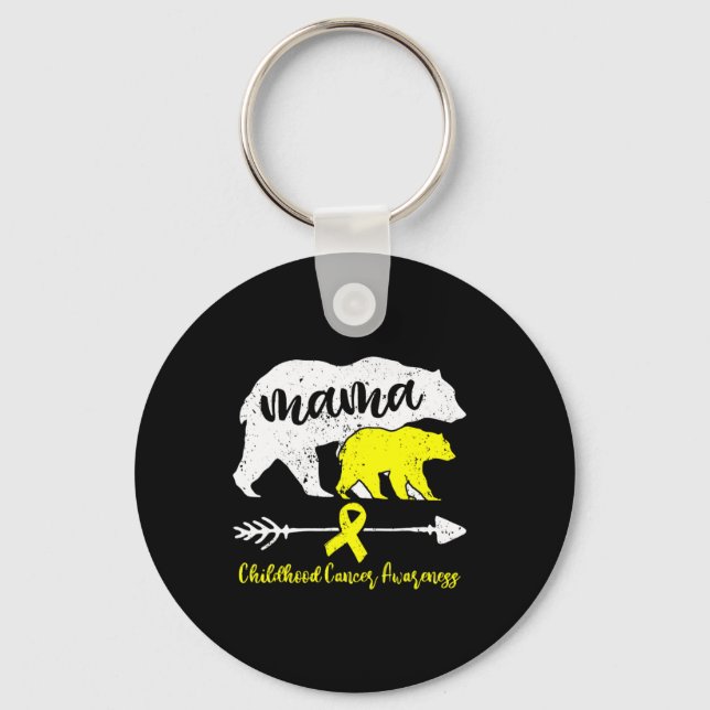 Childhood Cancer Awareness Mama Bear Support Famil Key Ring (Front)