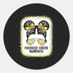 Childhood Cancer Awareness Messy Bun Gold Ribbon Classic Round Sticker