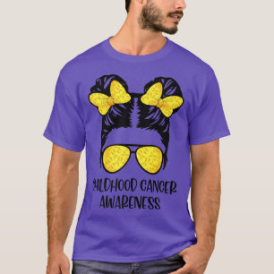 Childhood Cancer Awareness Messy Bun Gold Ribbon K T-Shirt