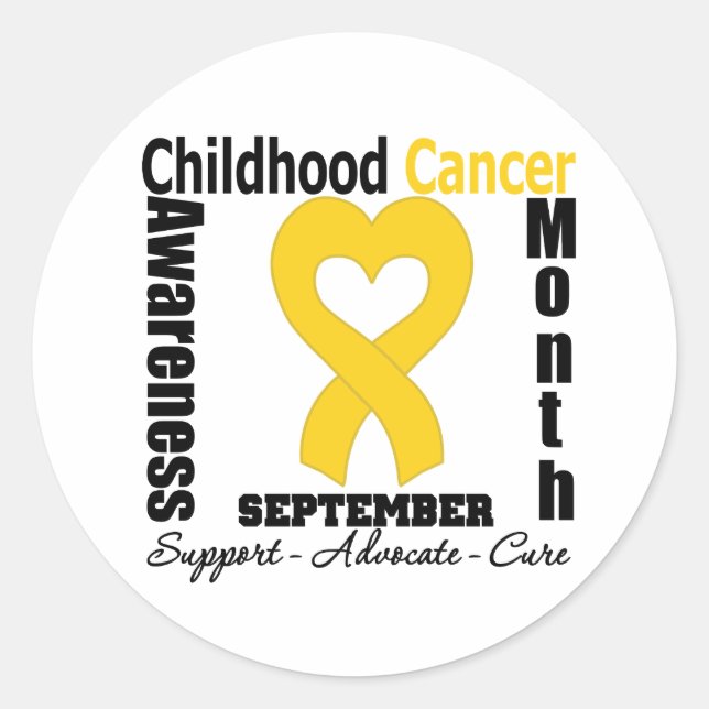 Childhood Cancer Awareness Month Heart Ribbon Classic Round Sticker (Front)