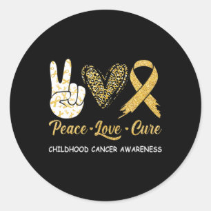 Childhood Cancer Awareness Peace Love Cure Leopard Classic Round Sticker