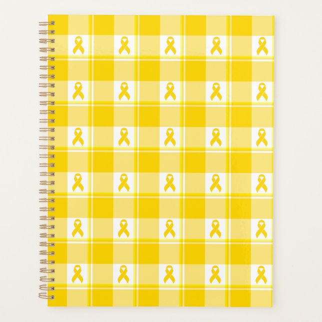 Childhood Cancer Awareness Plaid Gold Ribbon Planner (Front)