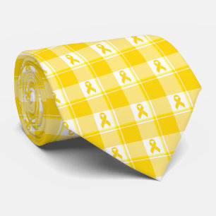 Childhood Cancer Awareness Plaid Gold Ribbon Tie