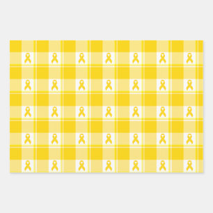Childhood Cancer Awareness Plaid Gold Ribbon Wrapping Paper Sheet