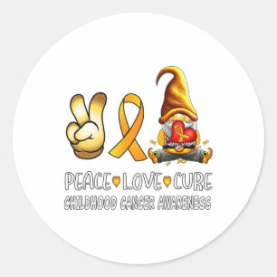 Childhood Cancer Awareness Ribbon Peace Love Cure Classic Round Sticker