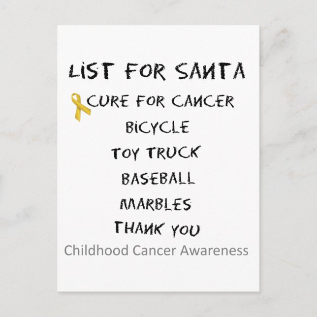 Childhood Cancer Awareness Santa List Boys Holiday Postcard (Front)