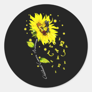 Childhood Cancer Awareness Sunflower Butterfly Gol Classic Round Sticker