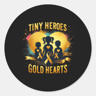 Childhood Cancer Awareness Tiny Heroes Golden Hear Classic Round Sticker