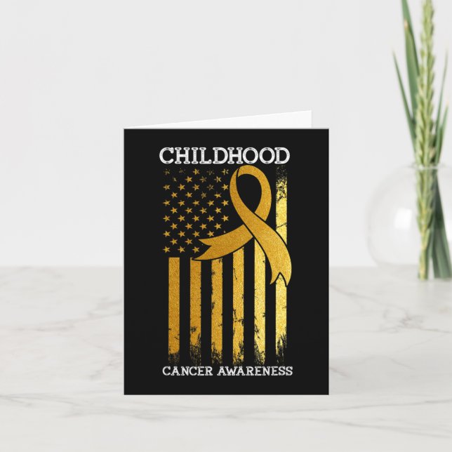 Childhood Cancer Awareness USA Flag Gold Ribbon Wa Card (Front)