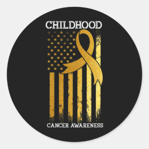 Childhood Cancer Awareness Usa Flag Gold Ribbon Wa Classic Round Sticker