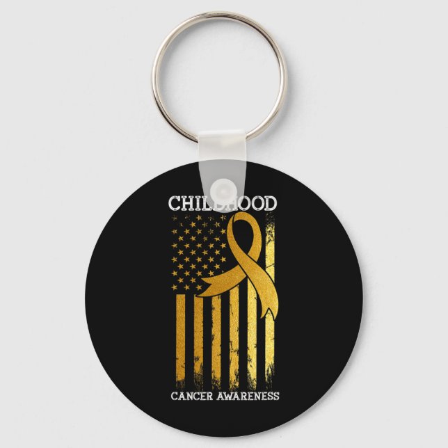 Childhood Cancer Awareness USA Flag Gold Ribbon Wa Key Ring (Front)