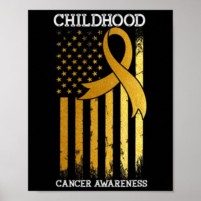 Childhood Cancer Awareness USA Flag Gold Ribbon Wa Poster (Front)