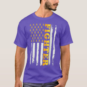 Childhood Cancer Awareness USA Flag Yellow Ribbon T-Shirt