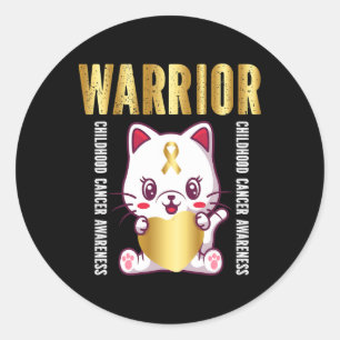 Childhood Cancer Awareness Warrior Cute Cat Classic Round Sticker
