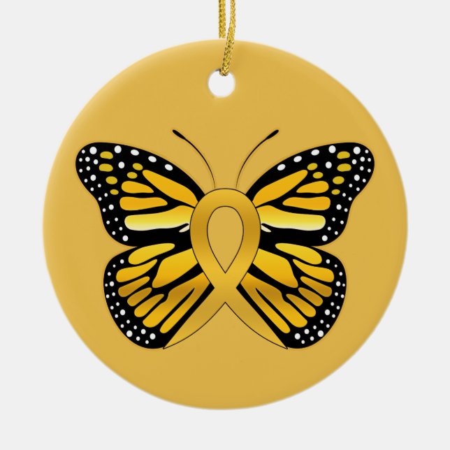 Childhood Cancer Butterfly Awareness Ribbon Ceramic Tree Decoration (Front)