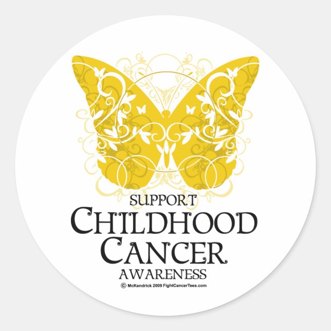 Childhood Cancer Butterfly Classic Round Sticker (Front)
