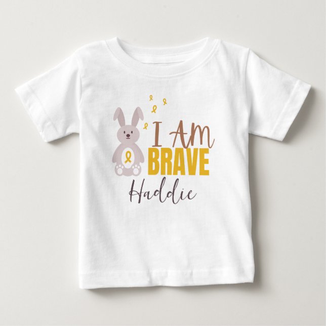 childhood cancer. Custom Name. brave. Baby T-Shirt (Front)