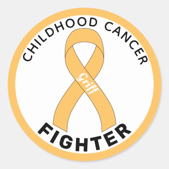 Childhood Cancer Fighter Ribbon White Classic Roun Round Sticker (Front)