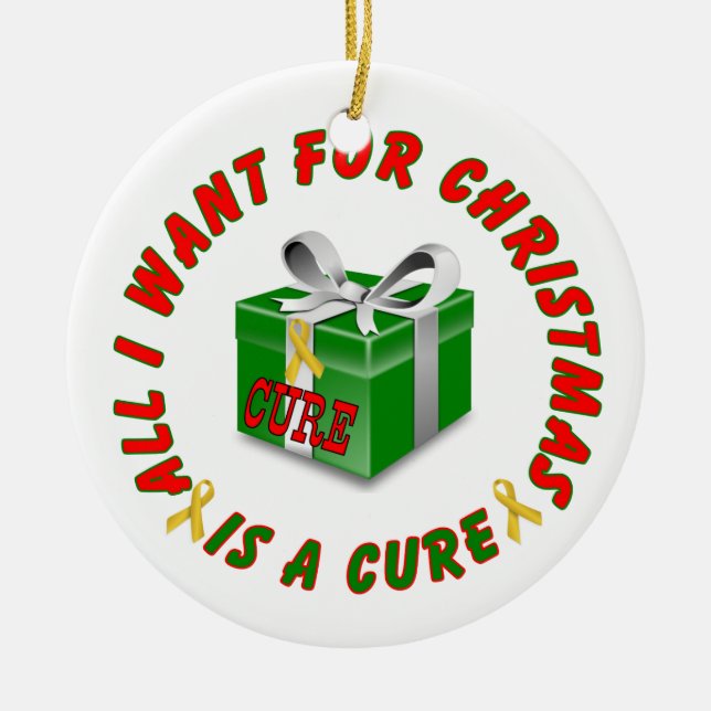 Childhood Cancer Gold Awareness Ribbon Christmas Ceramic Ornament (Front)