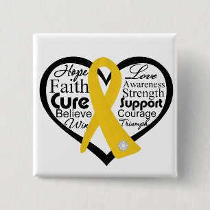 Childhood Cancer Heart Ribbon Collage 15 Cm Square Badge