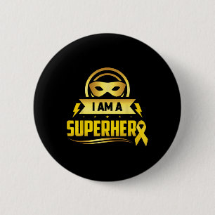 Childhood Cancer I Am A Superhero Ribbon  6 Cm Round Badge