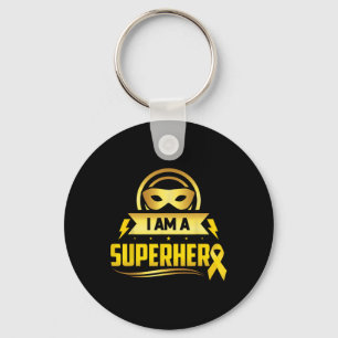 Childhood Cancer I Am A Superhero Ribbon Key Ring