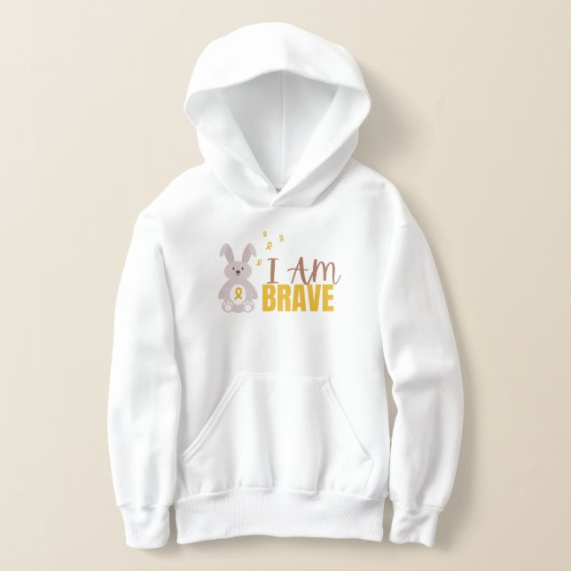 childhood cancer. I am brave. Kids Pullover Hoodie (Laydown)