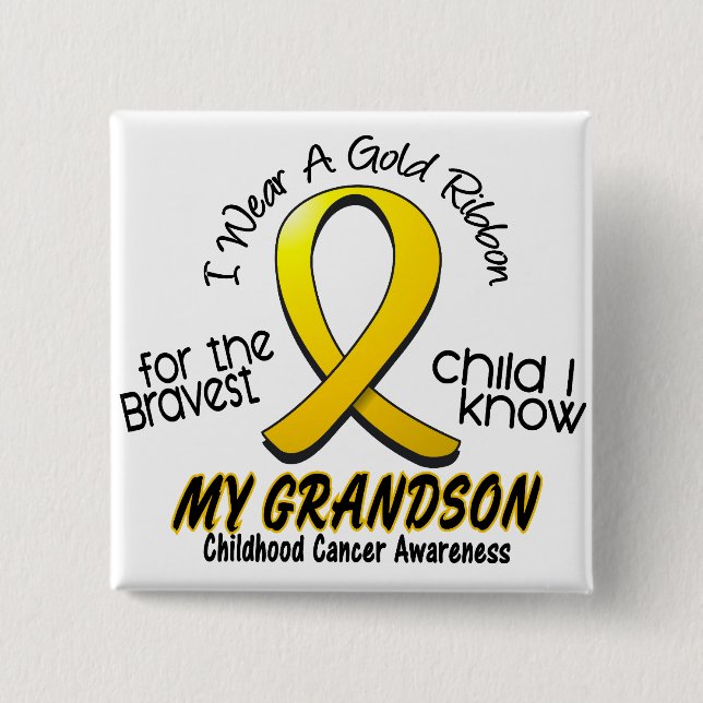 Childhood Cancer I Wear Gold Ribbon For Grandson 15 Cm Square Badge (Front)