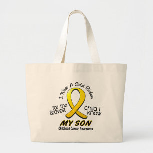 Childhood Cancer I Wear Gold Ribbon For My Son Large Tote Bag