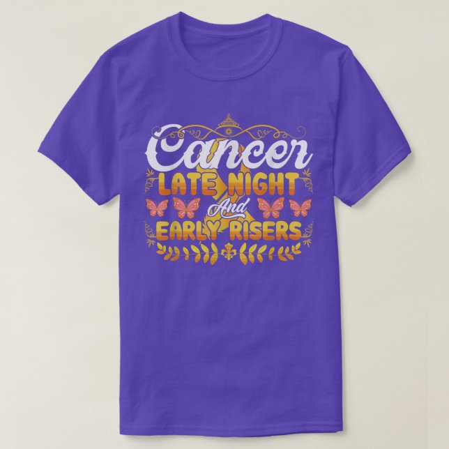 Childhood Cancer Late Night and Early Rises Yello  T-Shirt (Design Front)