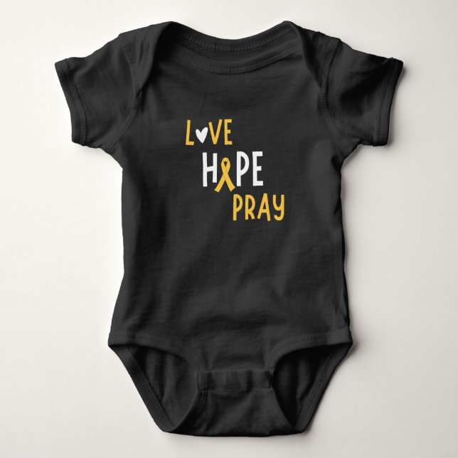 childhood cancer.love.hope.pray. Baby Bodysuits (Front)